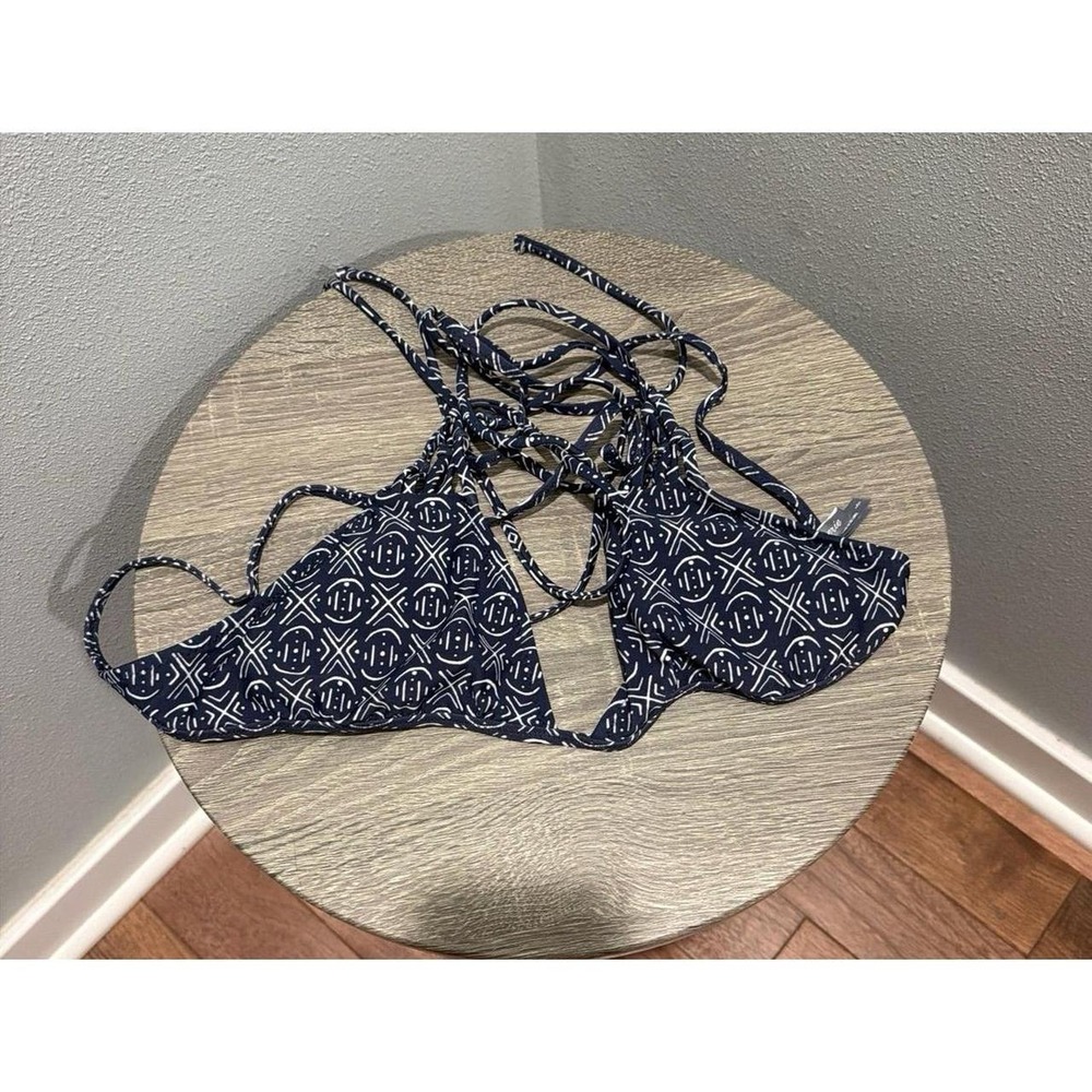 Aerie XO Navy Blue Geometric Print Bikini Top Large